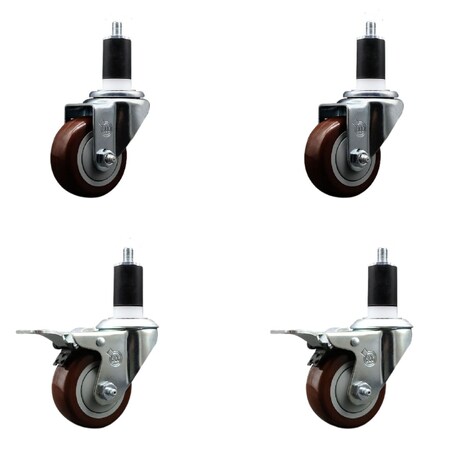 Service Caster 3'' Maroon Poly Swivel 1-1/2'' Expanding Stem Caster Set 2 Total Lock Brakes, 4PK SCC-EXTTL20S314-PPUB-MRN-2-S-2-112